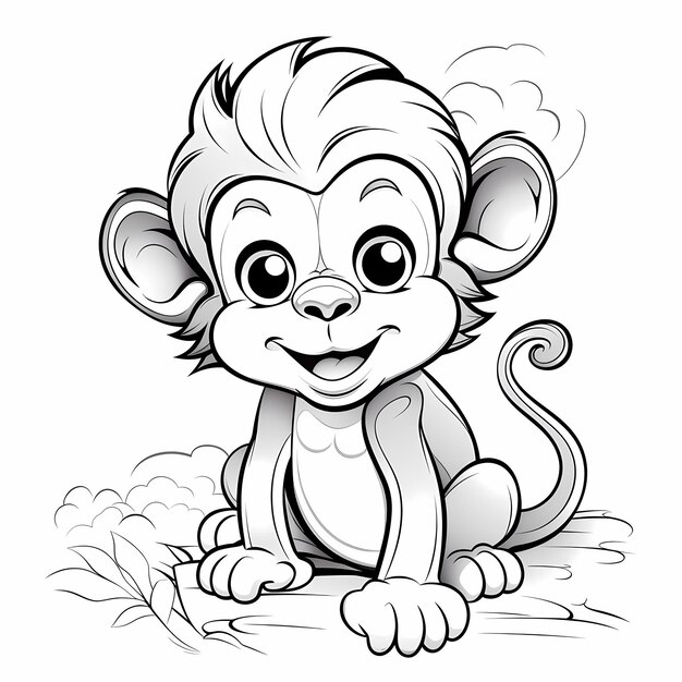 Premium ai image playful primate pal coloring page for kids with monkey cartoon style thick lines