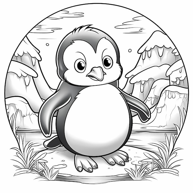 Premium ai image playful penguin pal coloring page for kids with cartoon style and thick lines