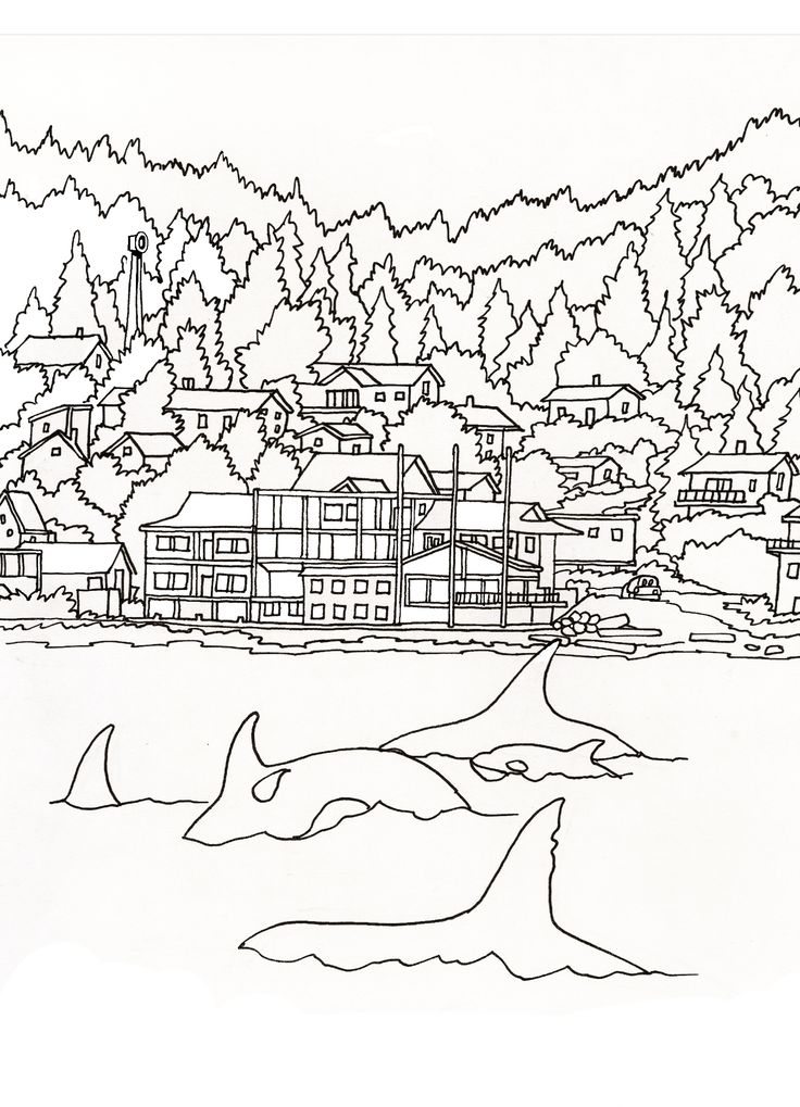 Island communities artwork by robert plante for the west coast coloring book landspes pacific northwest colorâ pacific northwest art coloring books color