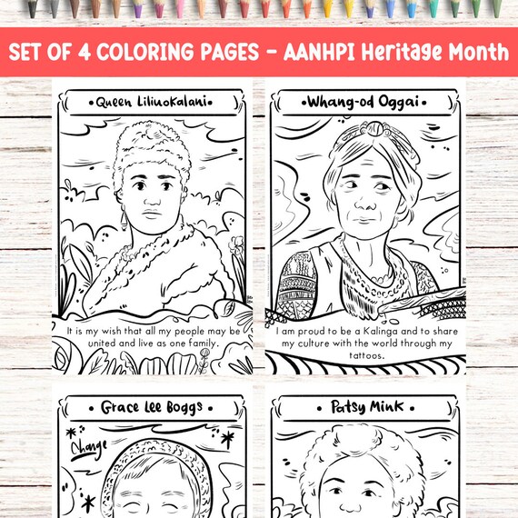 Printable coloring page aanhpi asian american pacific islander educational printable teacher resource aapi month women in history drawing