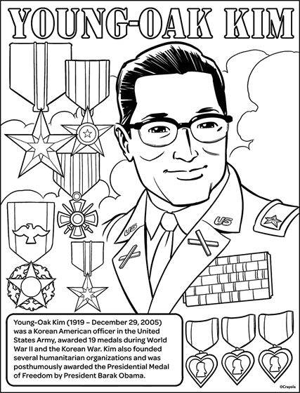 Korean american soldier young oak kim coloring page