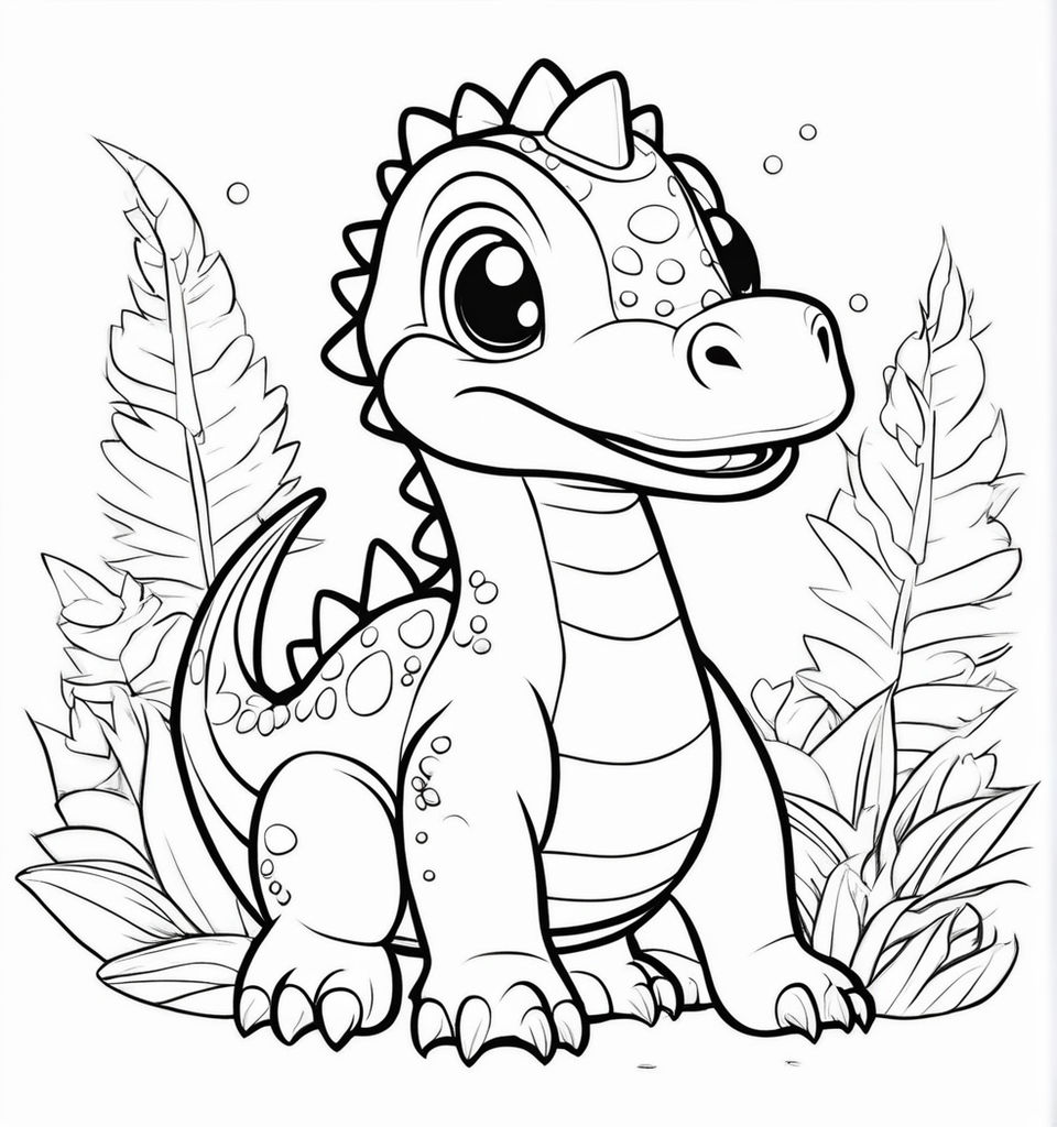 Cute baby crocodile with pacifier and hat coloring page art for kids