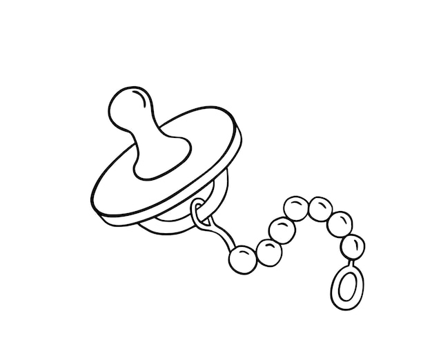 Premium vector baby pacifier doodle outline illustration isolated on white nipple with chain toy of child for coloring page