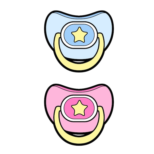 Premium vector baby pacifier with asterisk drawing color variation pink and blue for coloring book or icon