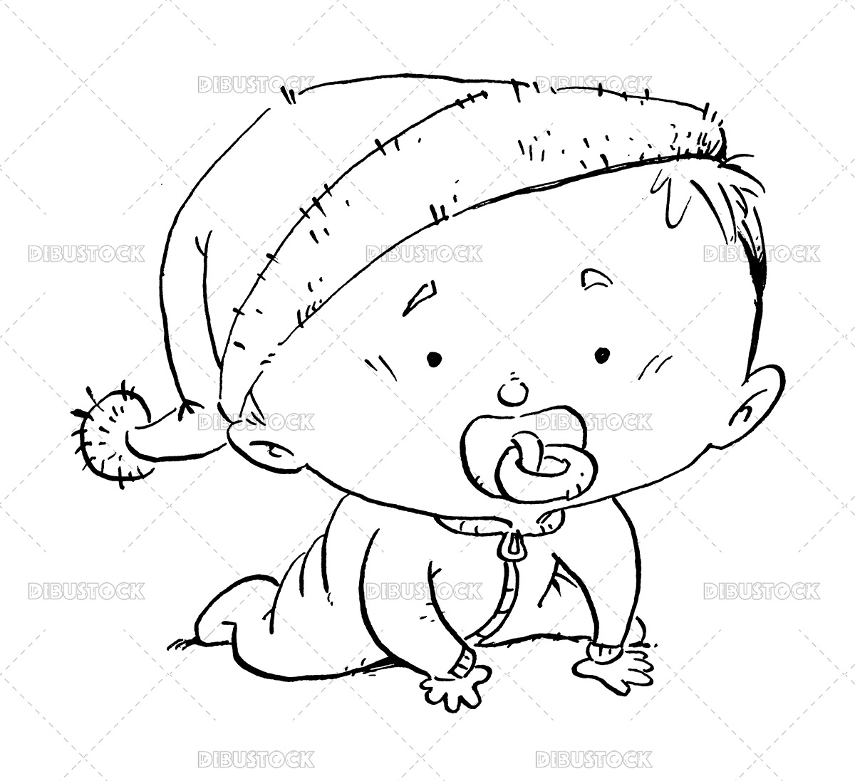 Baby coloring page with pacifier and pajamas