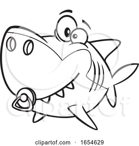 Cartoon lineart baby shark with a pacifier by toonaday