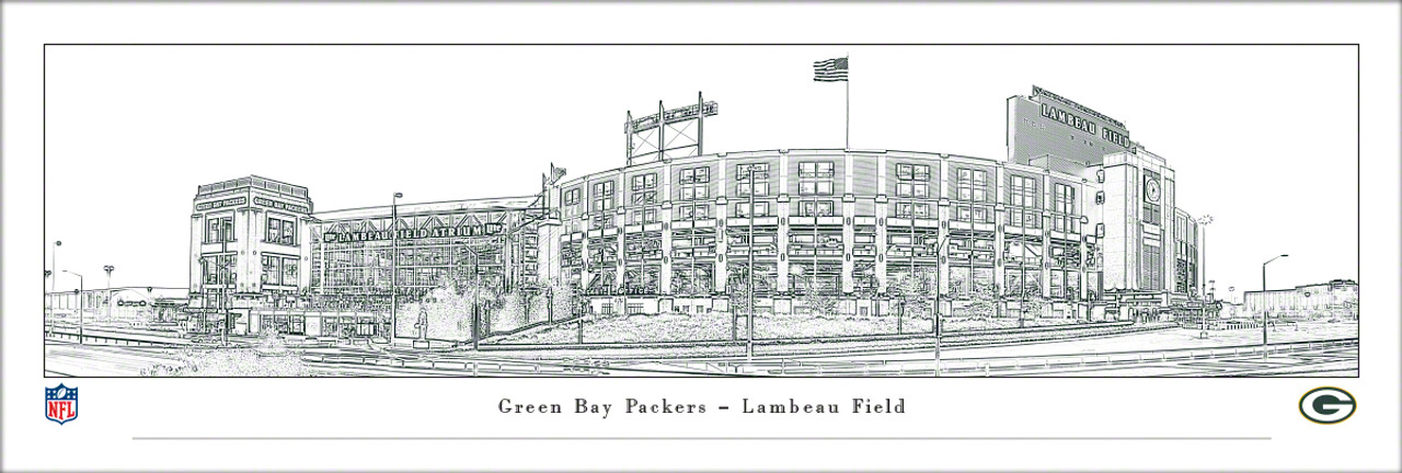 Green bay packers lambeau field sketch art panoramic art print