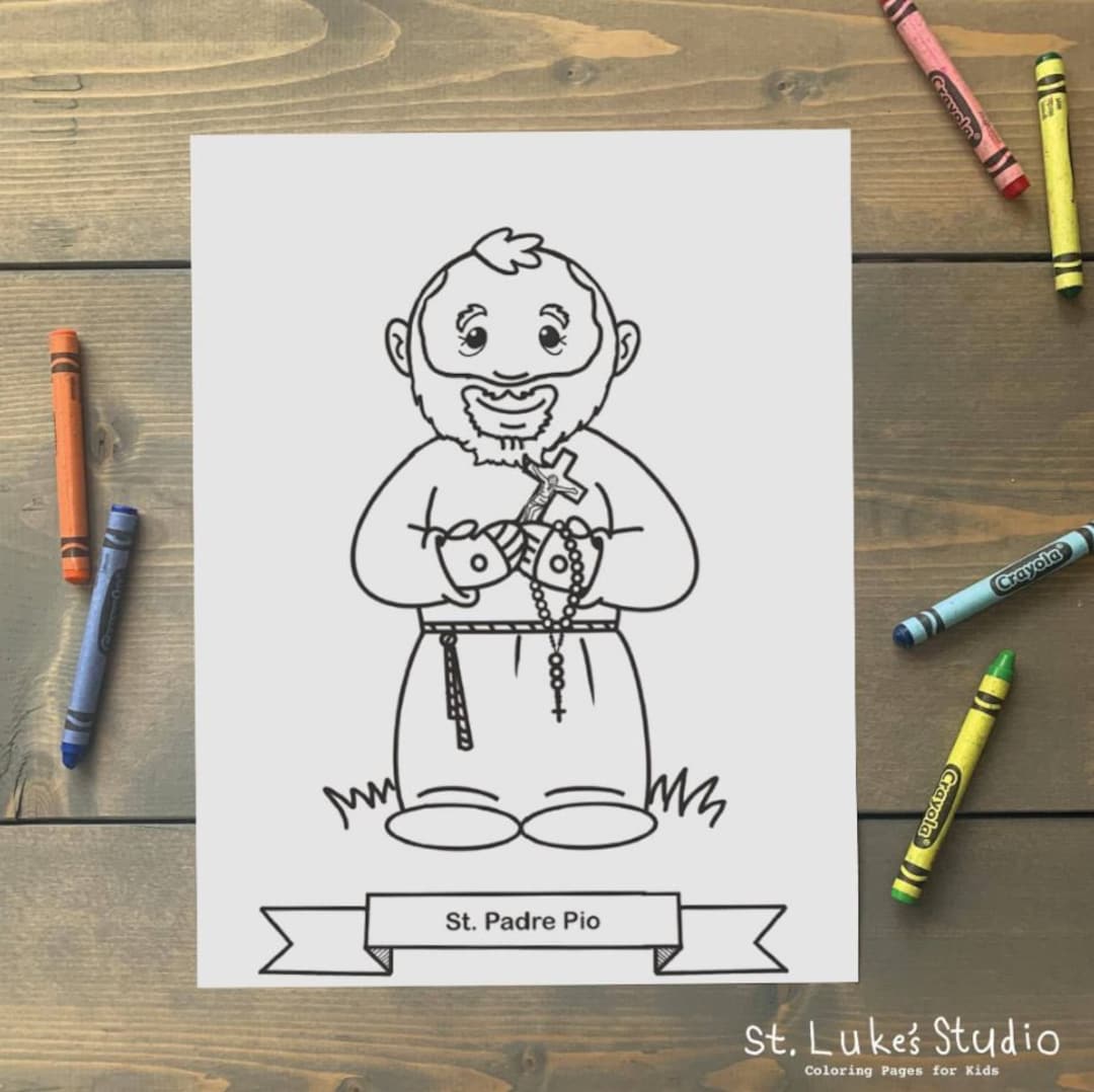 St padre pio coloring page for catholic kids digital download print yourself and color