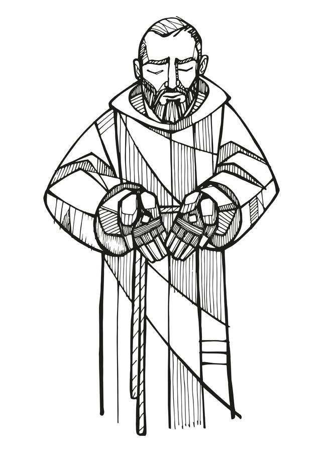 Hand drawn illustration of saint padre pio stock vector