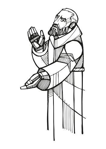 Hand drawn illustration of saint padre pio stock illustration