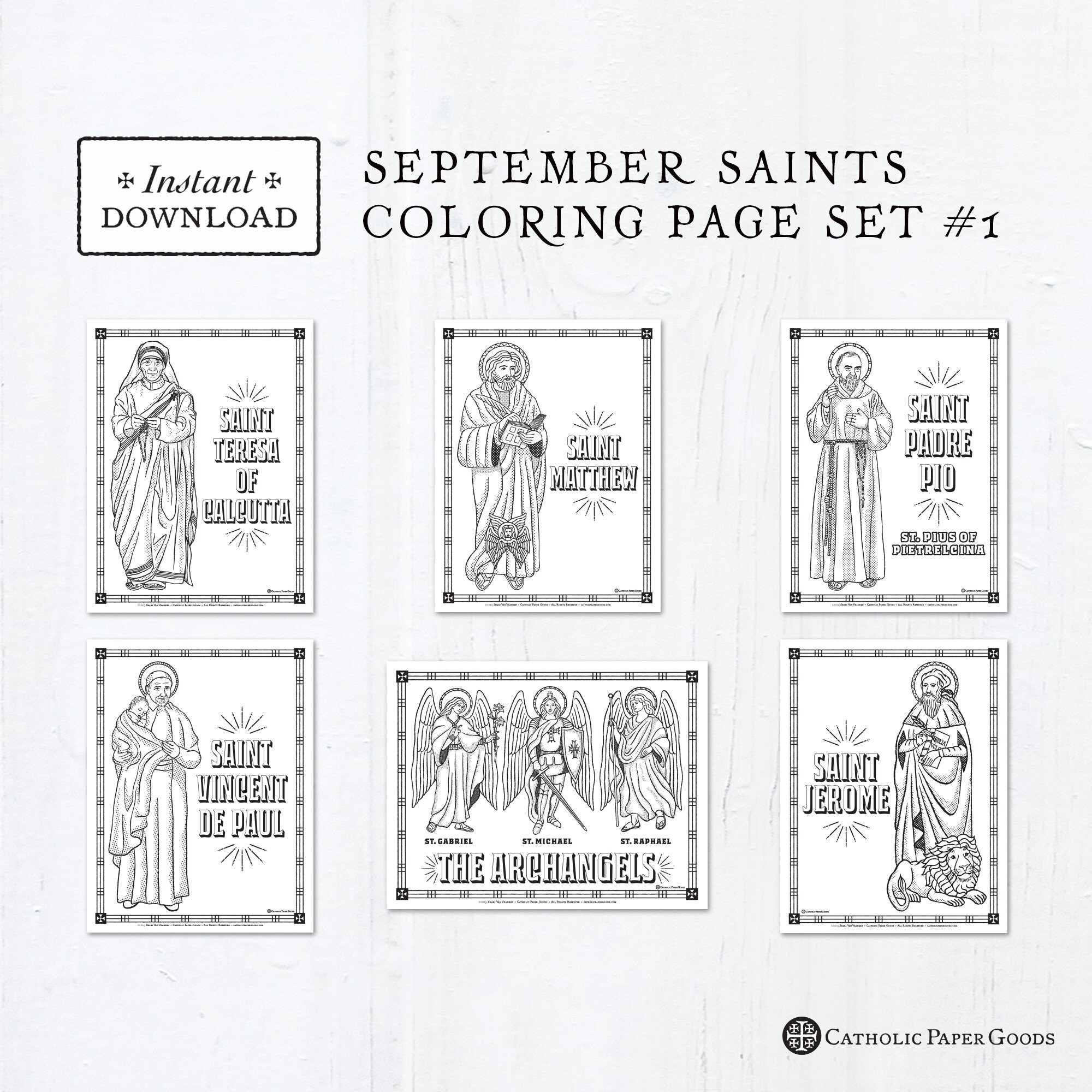 Catholic coloring pages september saints set bundle of catholic saints printable coloring pages digital pdf