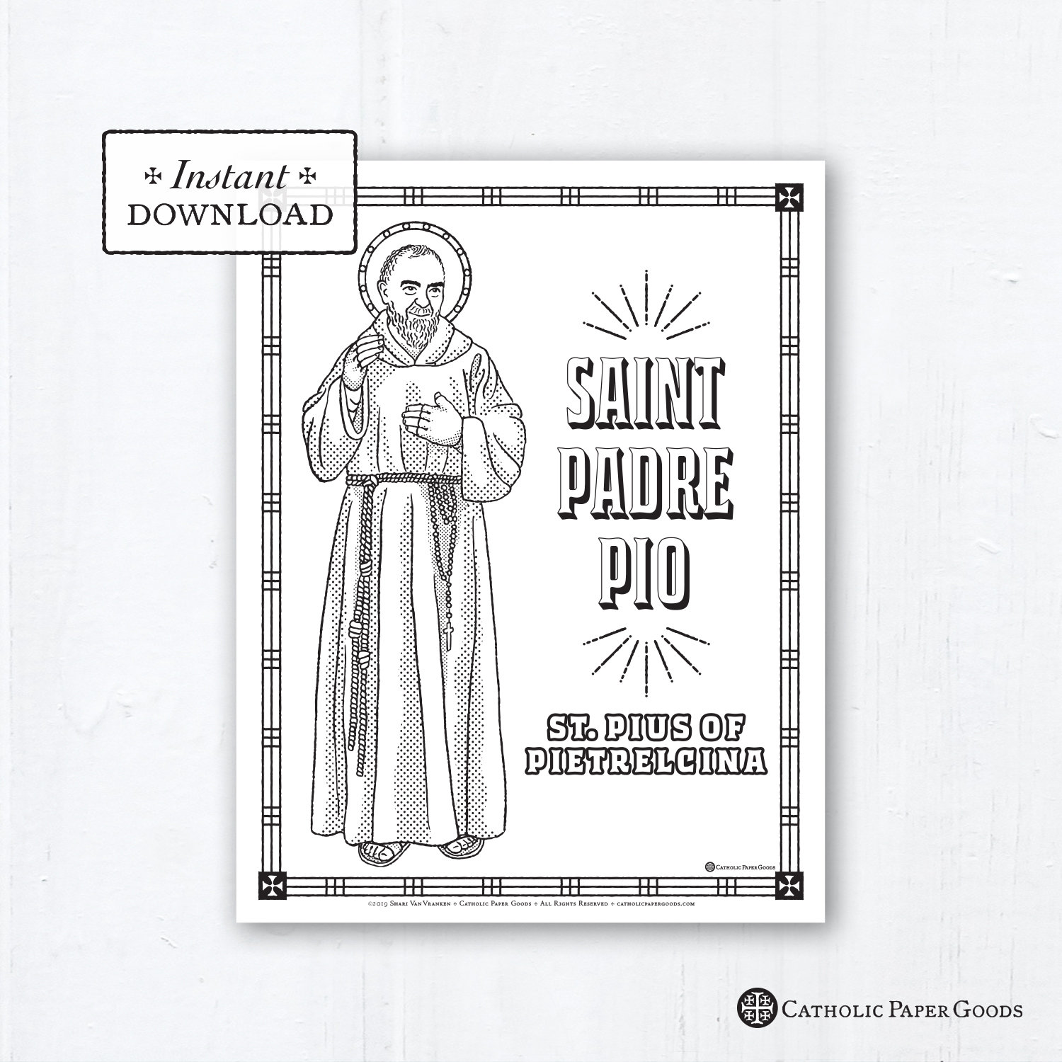 Catholic coloring page saint padre pio st pius of pietrelcina catholic saints printable coloring page digital pdf