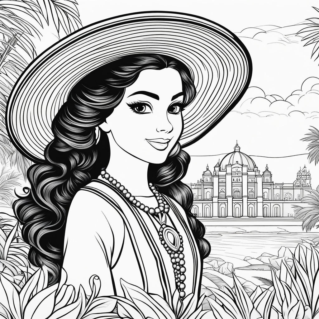 Sarah kay style for kids coloring book with white background