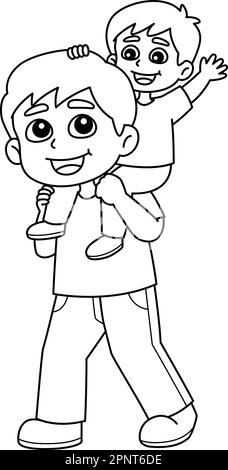 Father carrying his son isolated coloring page stock vector image art