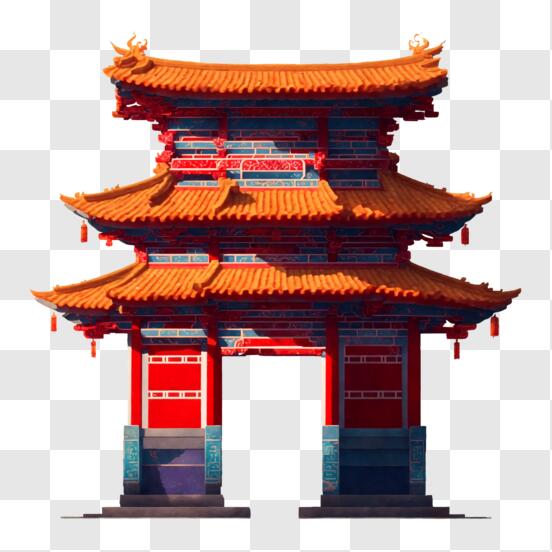 Download orange and blue pagoda in a cultural setting png online