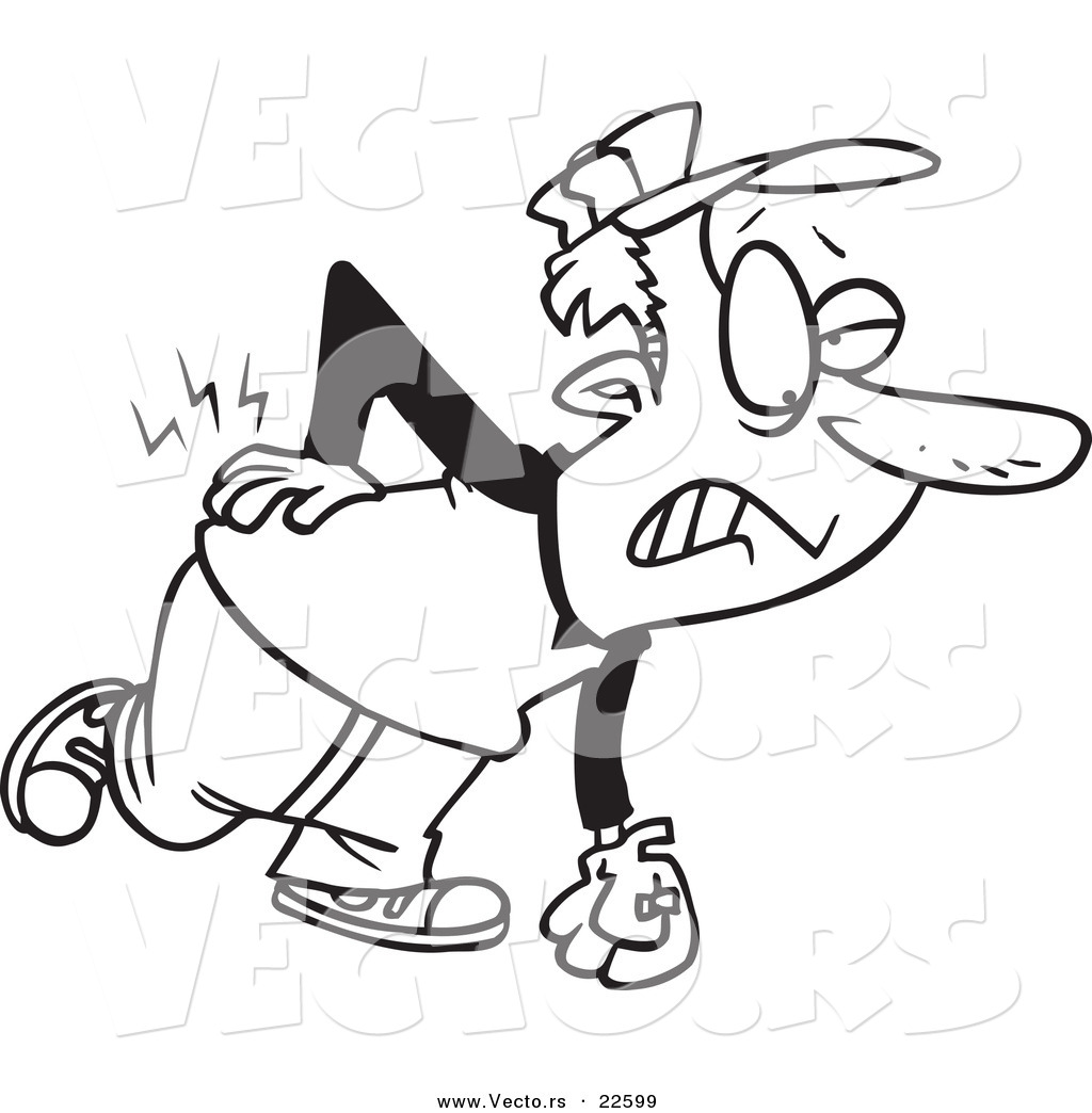 R of a cartoon baseball player with back pain