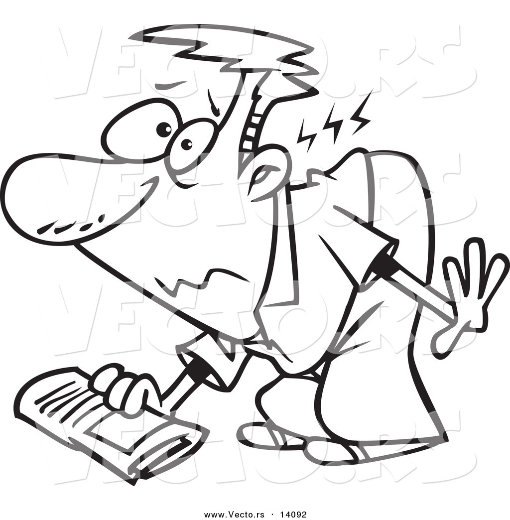 R of a cartoon man hurting his back while picking up a newspaper