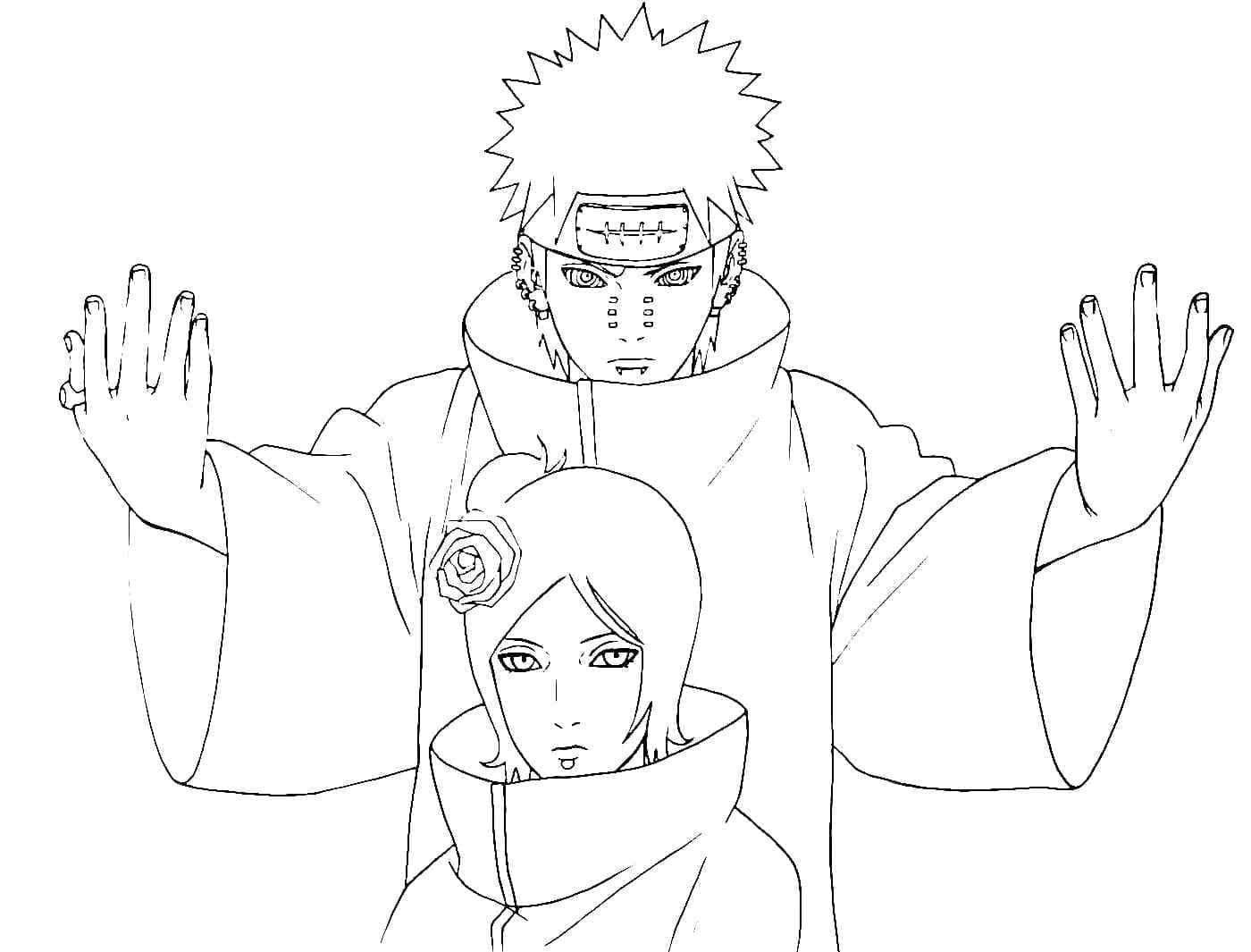 Pain and konan from akatsuki coloring page
