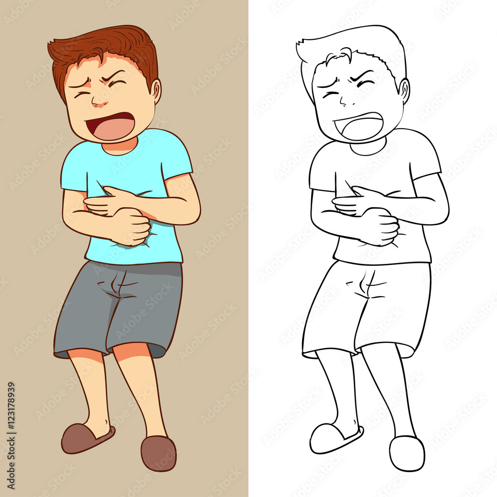 Vector illustration of a man was abdominal pain with lineart for coloring book vector