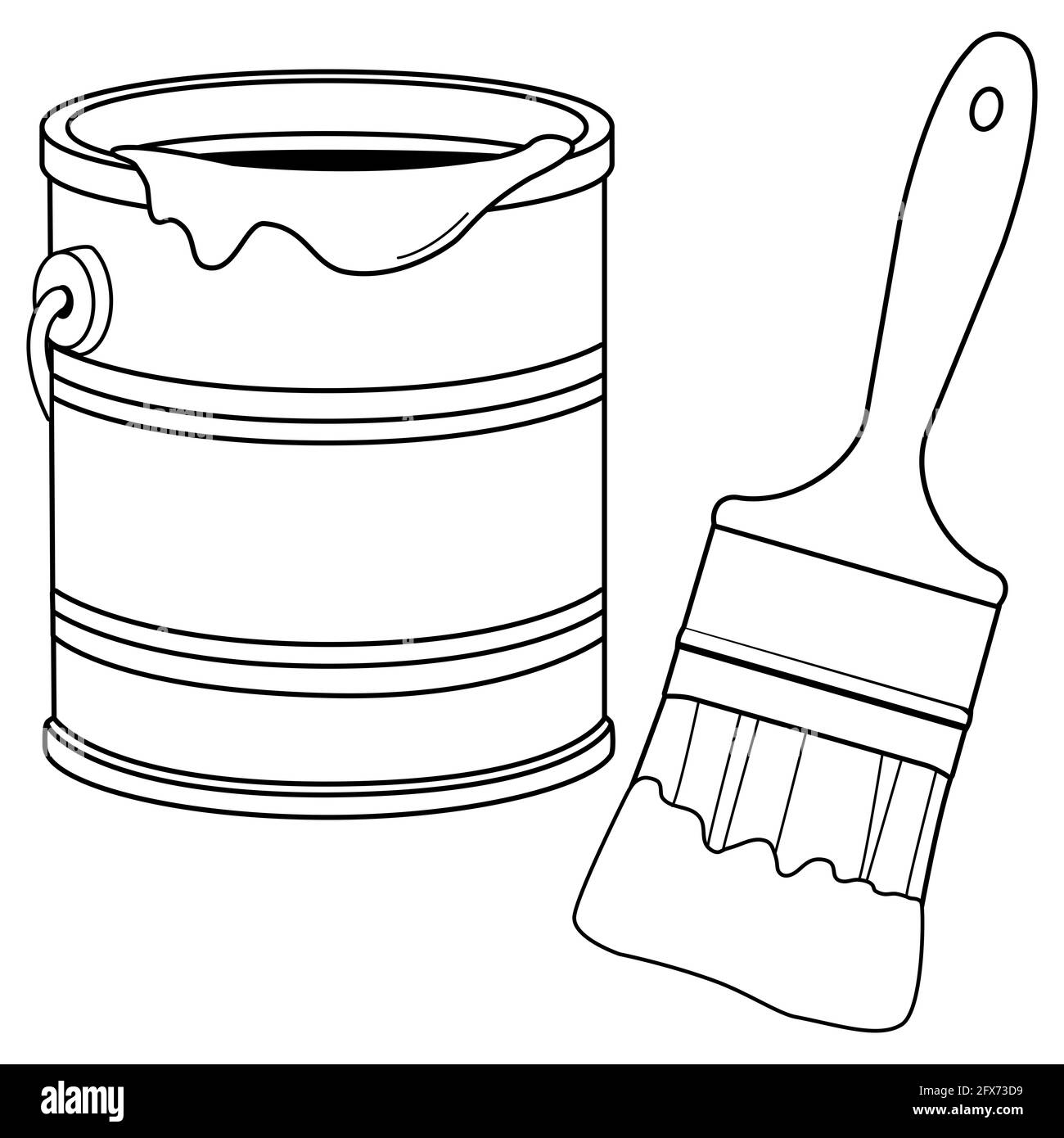 Paint bucket and a brush black and white coloring page stock photo