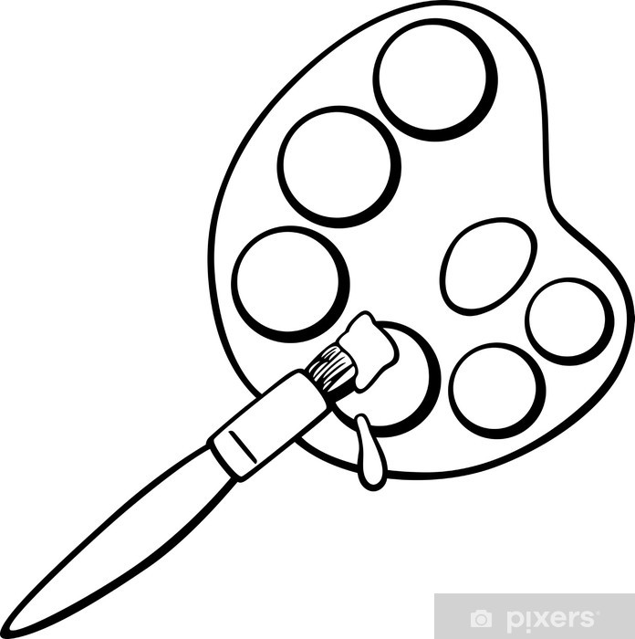 Sticker brush and palette clip art coloring page