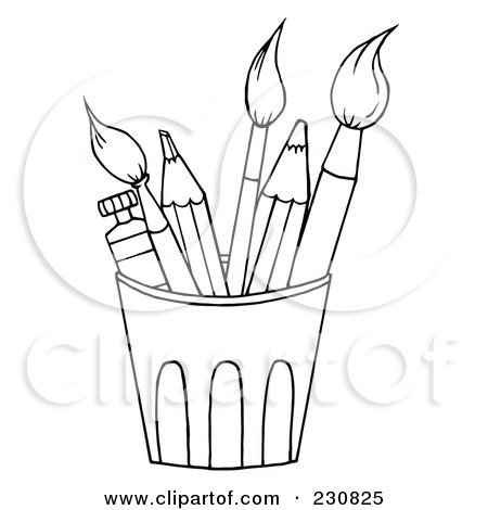 Coloring page outline of a cup of pencils and paintbrushes posters art prints by