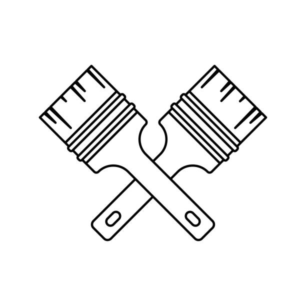 Coloring page with paint brush for kids stock illustration