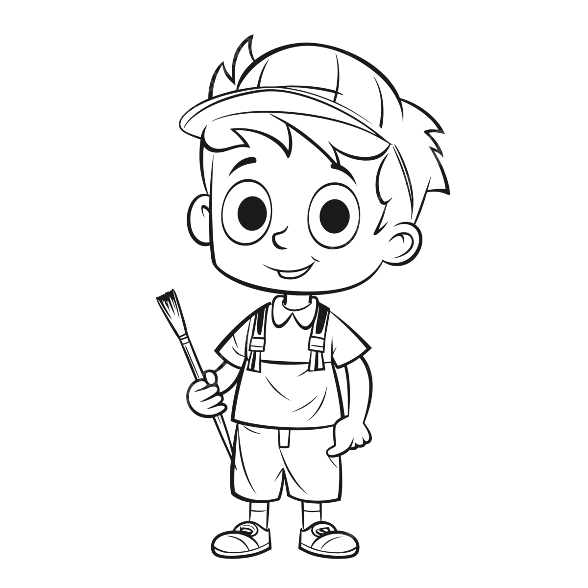 Cartoon boy holding a paint brush coloring pages outline sketch drawing vector car drawing cartoon drawing paint brush drawing png and vector with transparent background for free download
