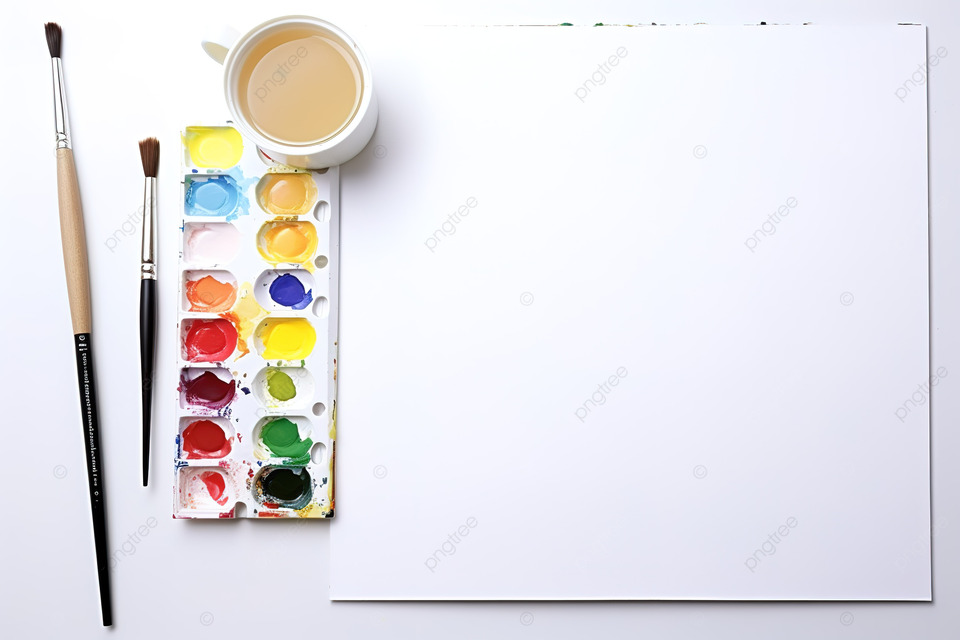 White coloring sheet is in front of several paints brushes and oil paint background luck paint art background image and wallpaper for free download