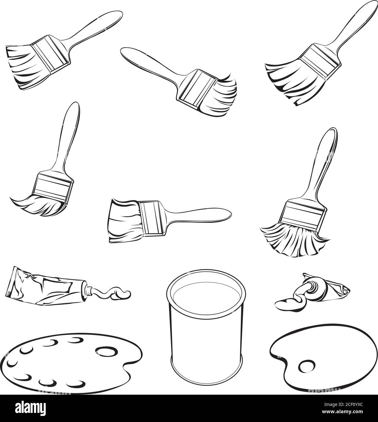 Brush drawing painting palette paints color black white vector drawing design sign symbol stock vector image art