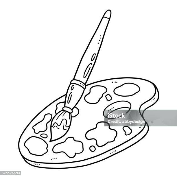 Paint palette isolated coloring page for kids stock illustration
