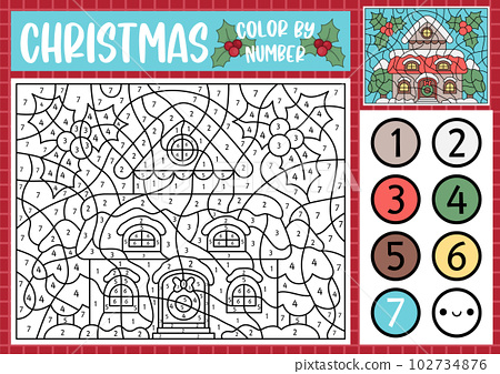 Vector christmas color by number activity with