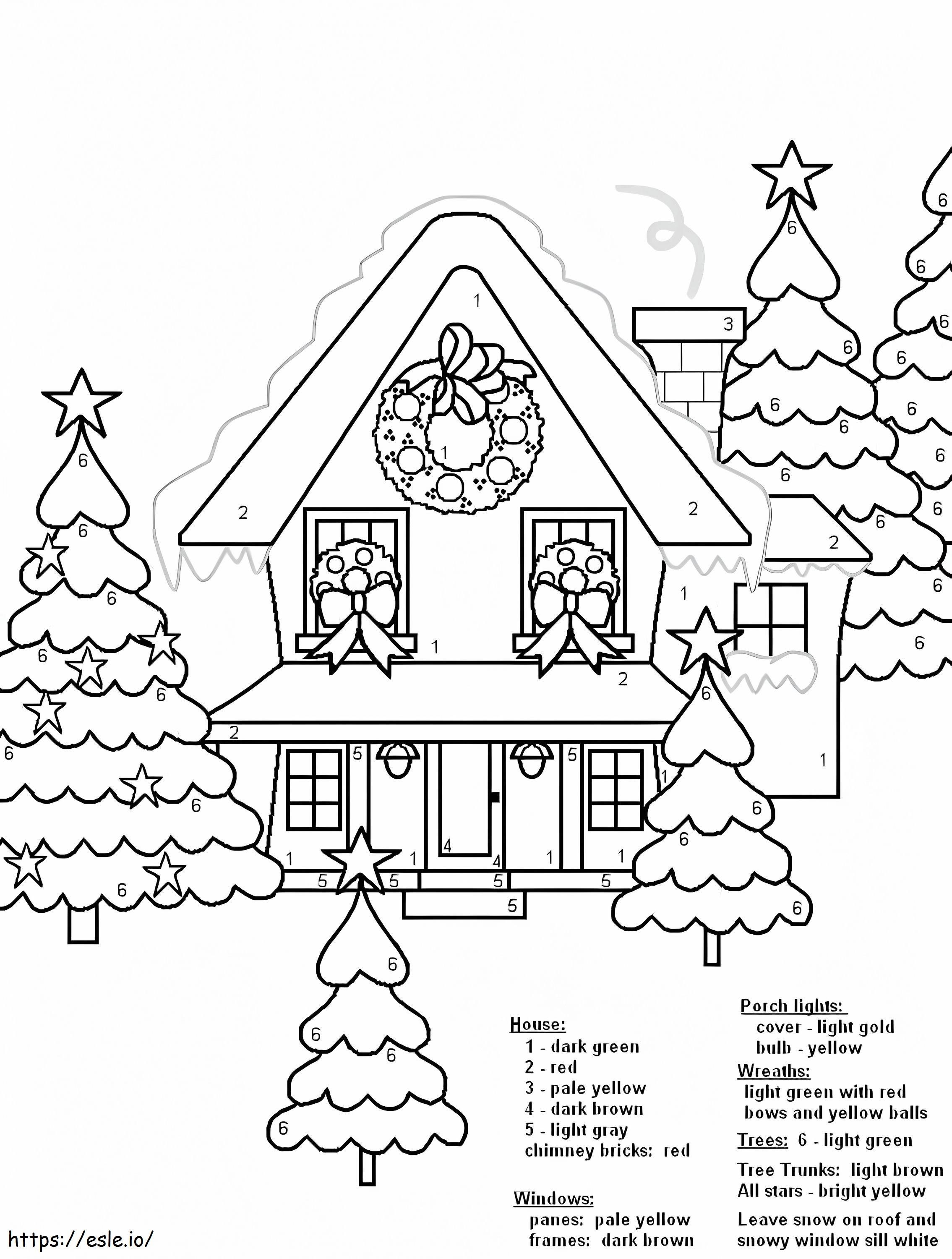 Christmas scene color by number coloring page