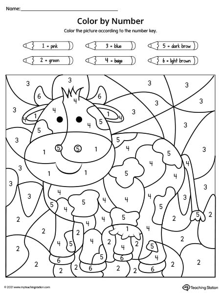 Preschool color by number printable worksheets