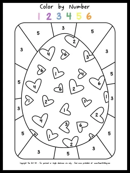 Free printable easter egg color by number coloring page with hearts â the art kit