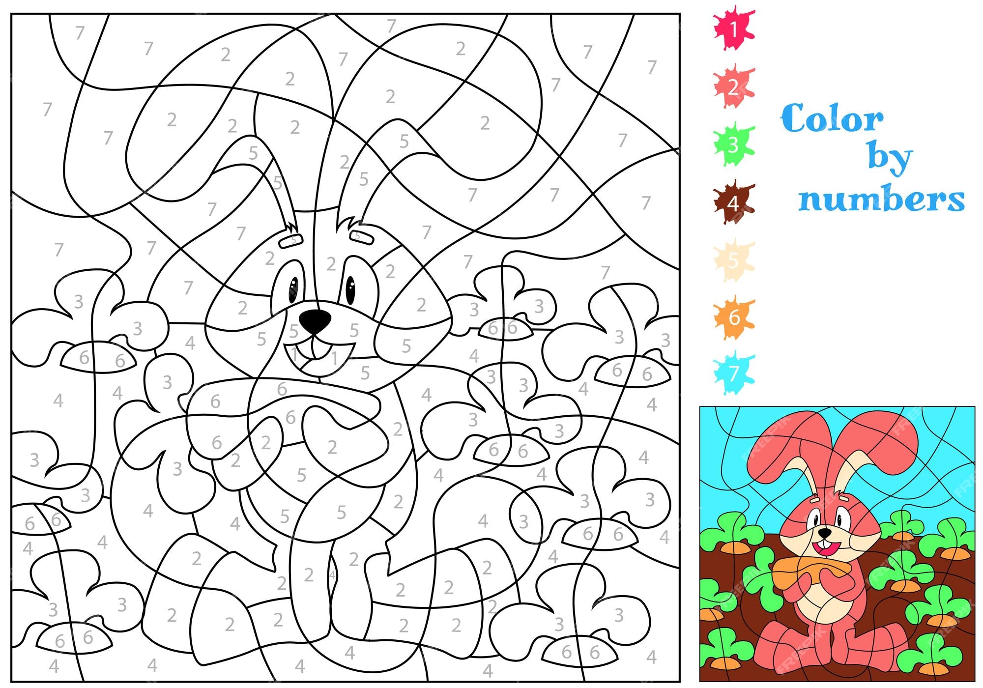 Premium vector rabbit with a carrot in his hands we paint by numbers coloring book