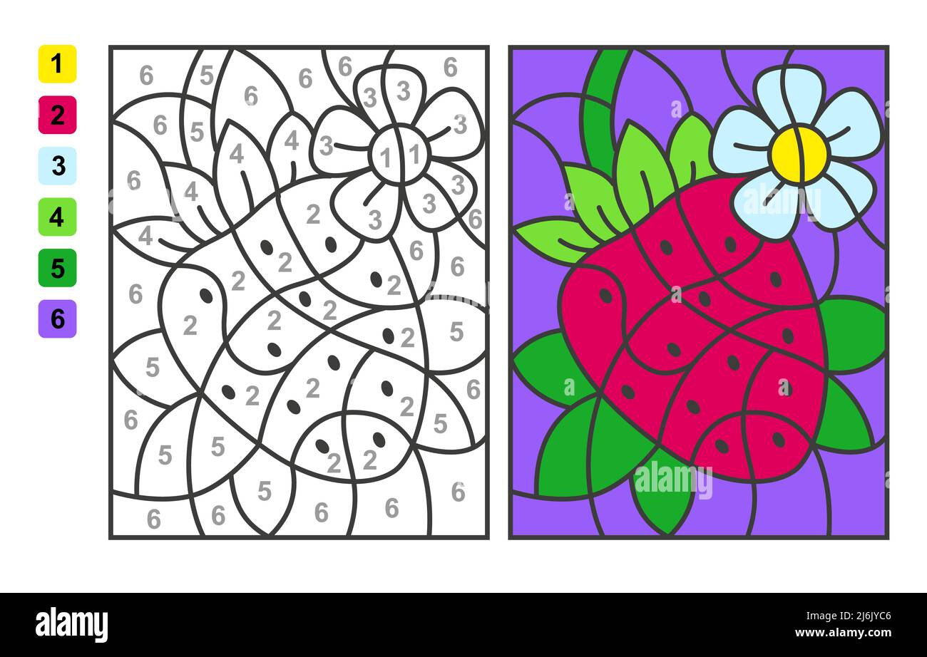 Vector coloring page color by numbers strawberries puzzle game for children education and activities stock vector image art