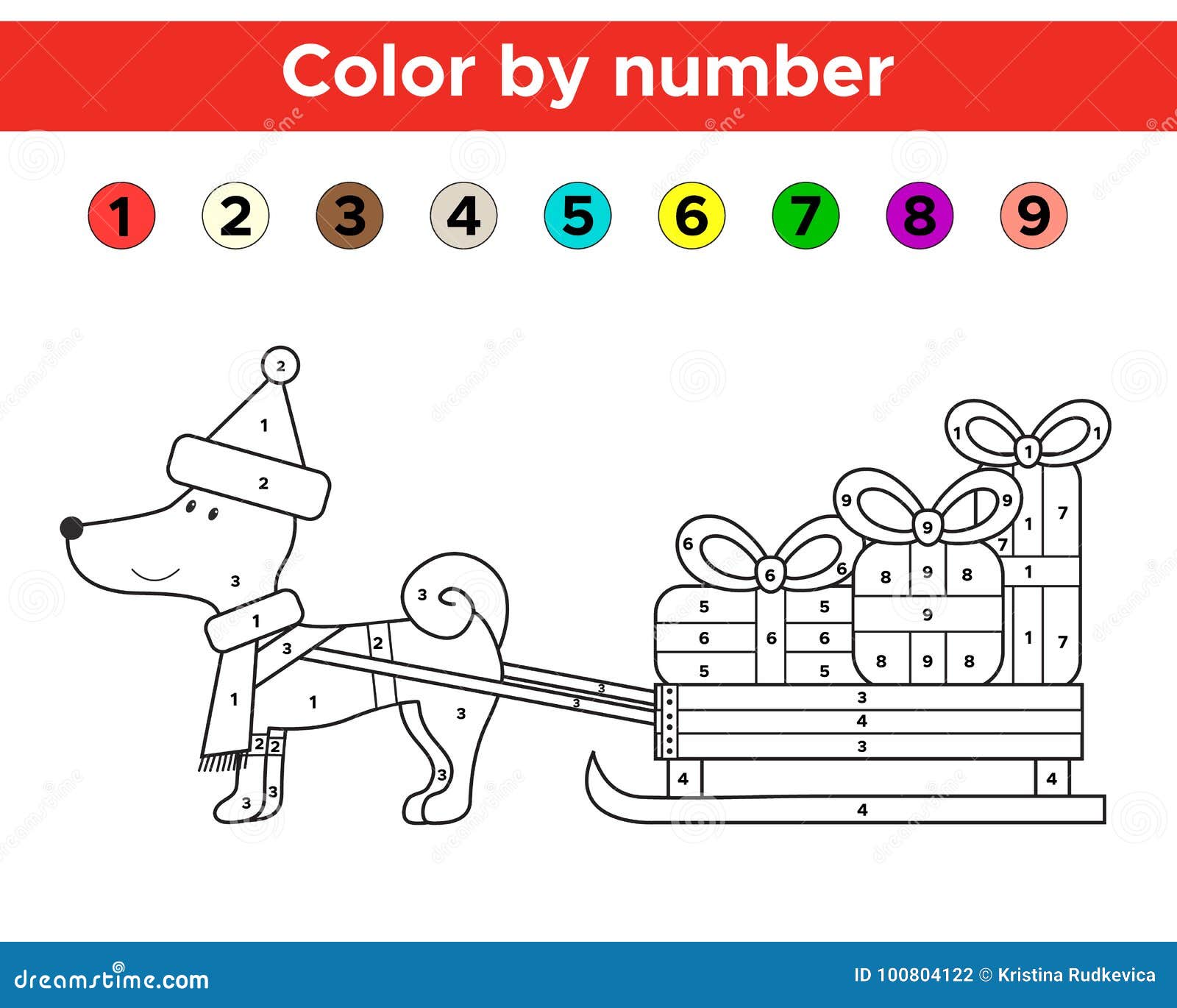 Christmas color by number for preschool and school kids stock vector