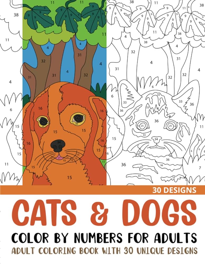Cats and dogs color by numbers for adults adult coloring book with unique designs color by number coloring books for adults rai sonia books