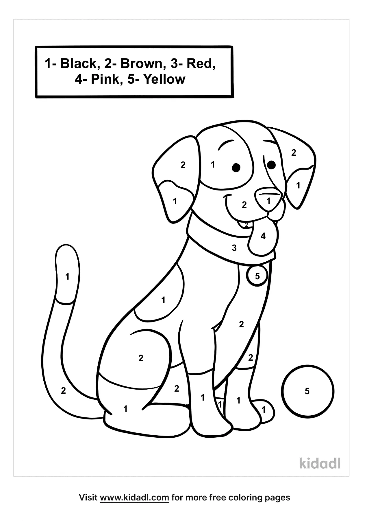 Free dog color by numbers coloring page coloring page printables