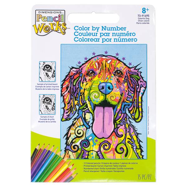 Pencil works color by number dog