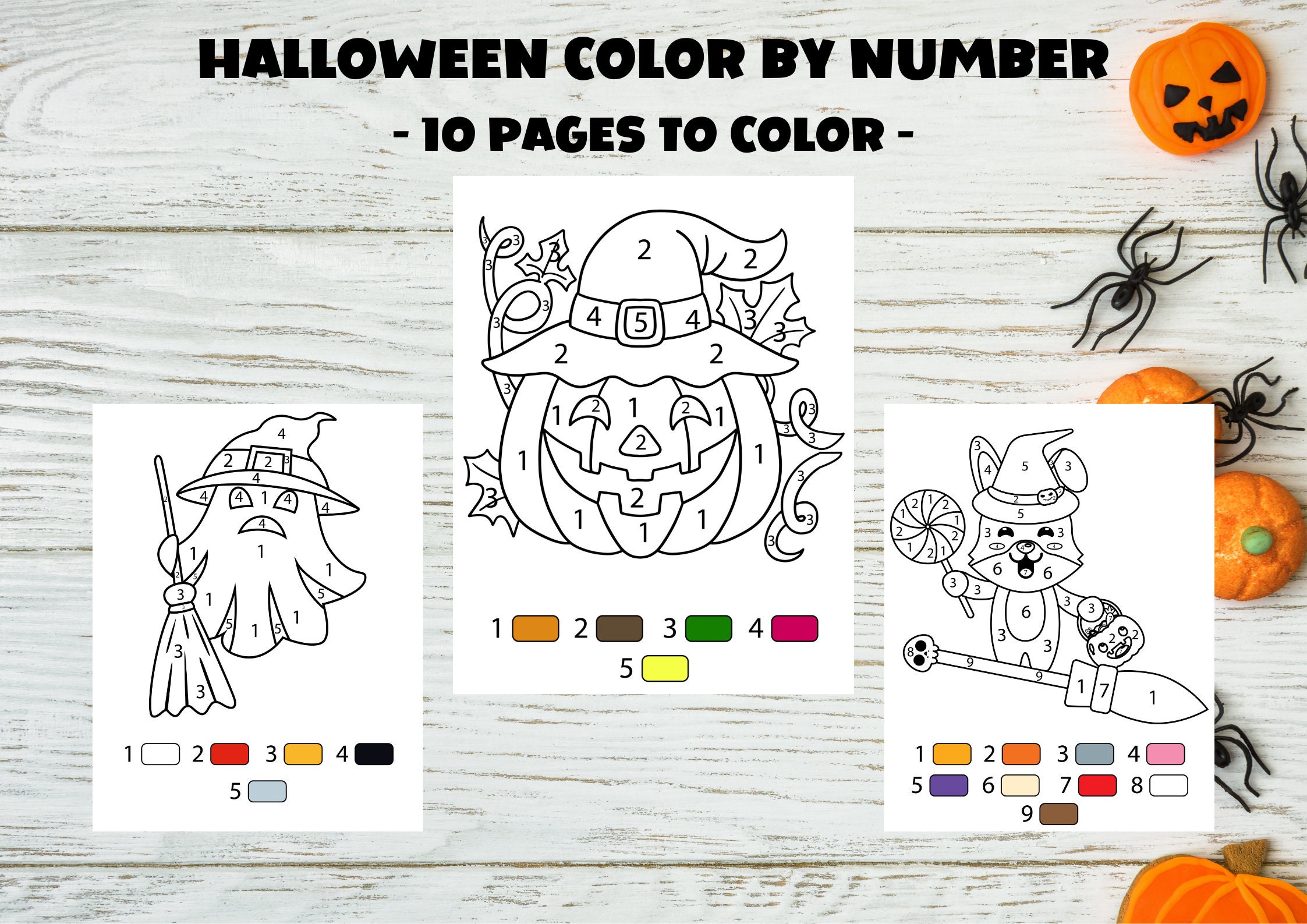 Halloween color by number printable pages cute halloween color by number coloring book pdf digital download