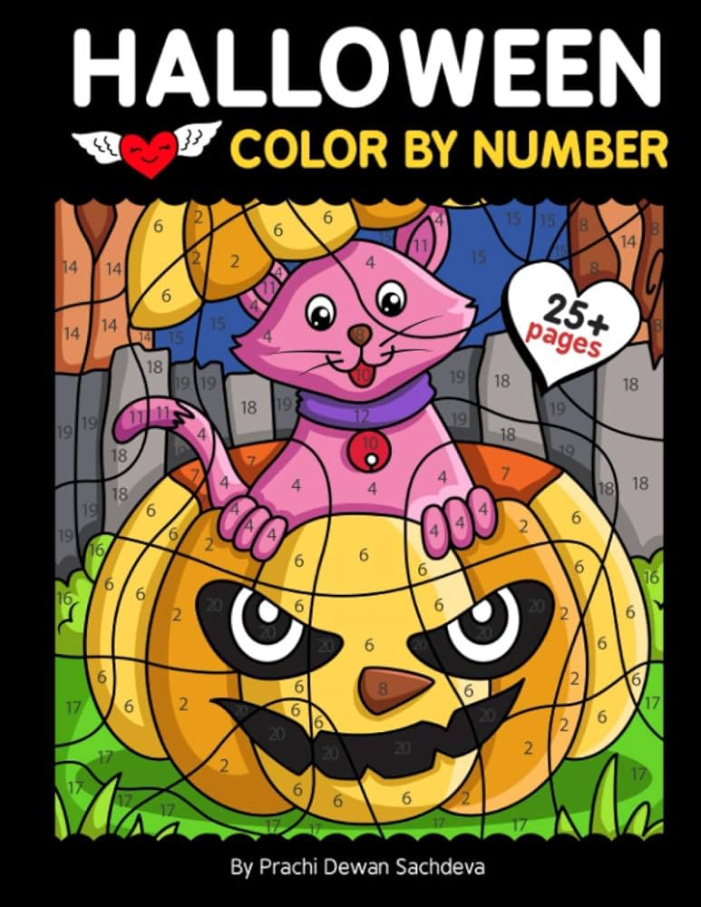 Halloween color by number easy paint by number coloring pages with pumpkins witches spooky monsters haunted house and lots of spooky decorative elements sachdeva prachi dewan sachdeva sachin books