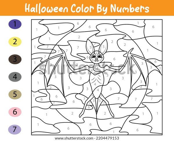 Halloween color by number activity printable stock vector royalty free