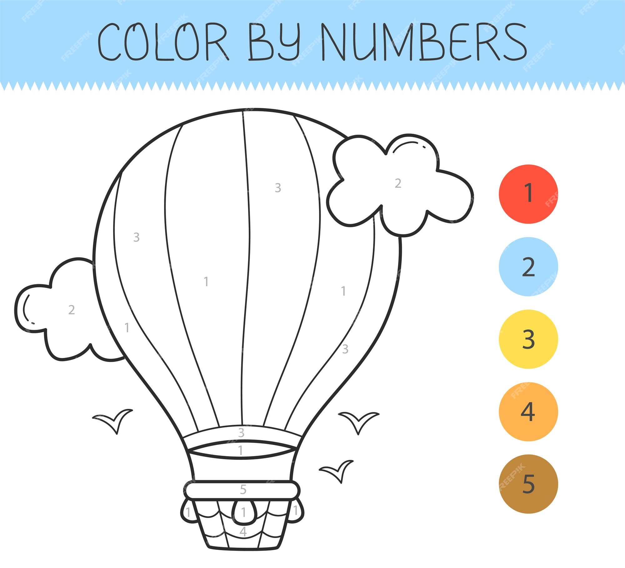 Premium vector color by numbers coloring book for kids with a airship coloring page with cute cartoon airship