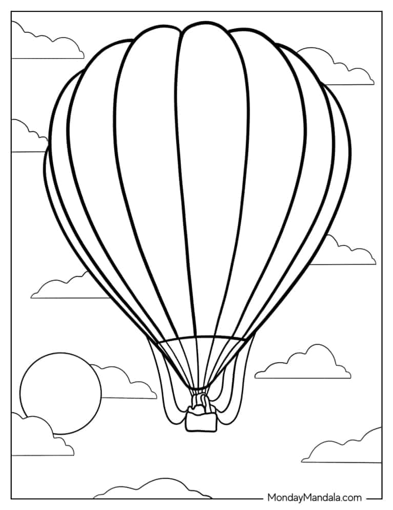 Hot air balloon coloring pages free pdf printables
