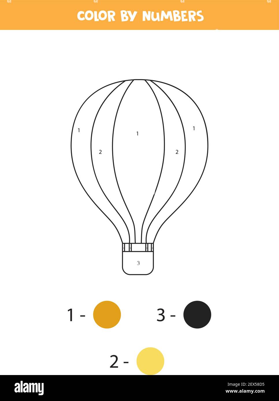 Coloring page with cartoon hot air balloon color by numbers math game for kids stock vector image art