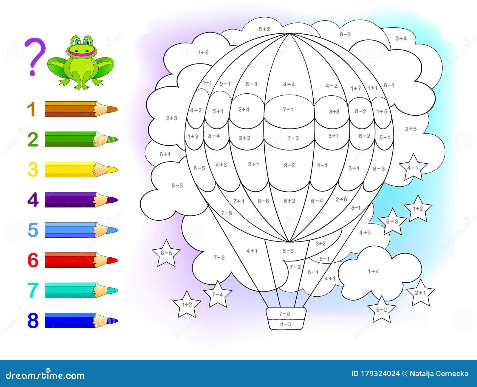 Math education for children coloring book mathematical exercises on addition and subtraction stock vector