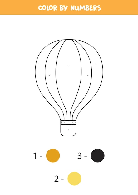 Premium vector coloring page with cartoon hot air balloon color by numbers math game for kids