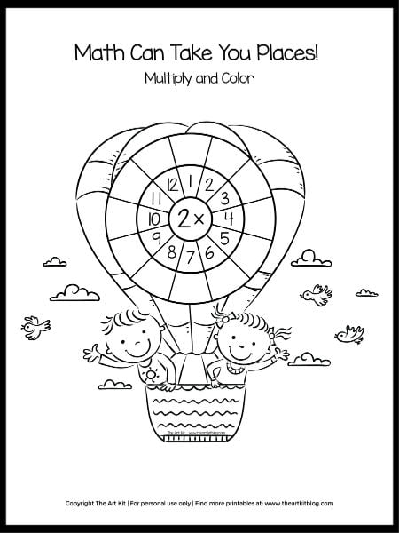 Free printable hot air balloon addition math wheels coloring pages â the art kit